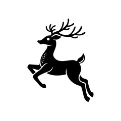 Obraz premium Black silhouette leaping deer for nature logos and holiday branding