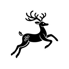 Obraz premium Black silhouette jumping reindeer icon for Christmas holiday graphic design.