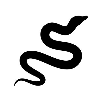 Minimalist black snake silhouette slithering, versatile icon for nature branding.