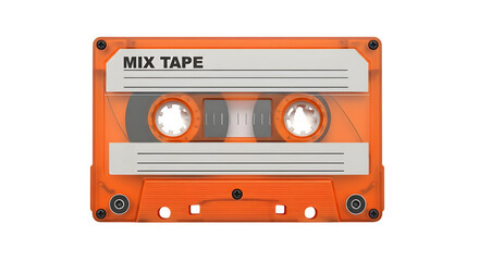 Fototapeta premium Retro Orange Cassette Tape, isolated on white or transparent background. PNG