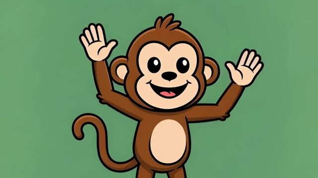 A cheerful monkey joyfully waving its hands against a minimalist backdrop. The illustration style is designed to resonate with those who love adorable designs. 