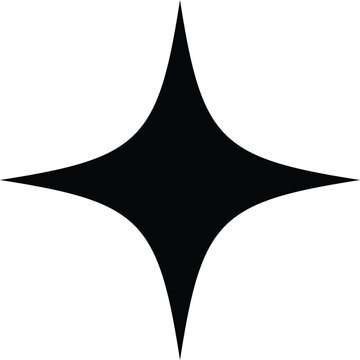 Black abstract four pointed star shape with curved points on a white background