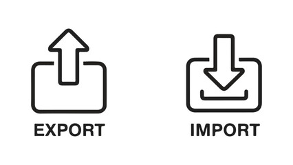 Obraz premium Export and import icons for data transfer and file management isolated on white background, Vector, illustration