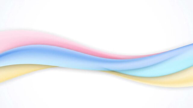 Flowing pastel blue, pink, and yellow easter waves on white background, a continuous abstract graphic element for various designs