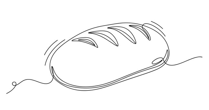Continuous line drawing of a loaf of bread with decorative swirls. Non editable stroke