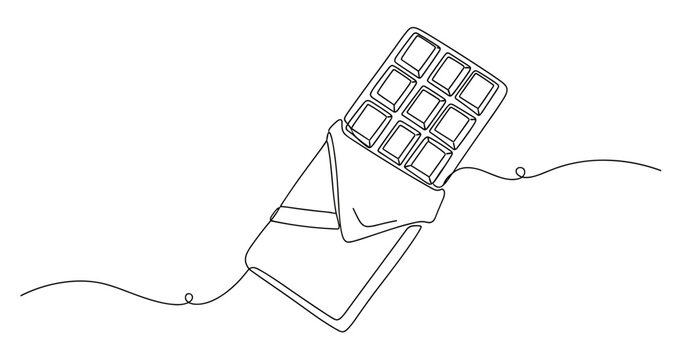 Minimalist line art of chocolate bar in wrapper. Non editable stroke