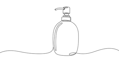 Obraz premium Minimalist continuous line drawing of soap dispenser on white background. Non editable stroke