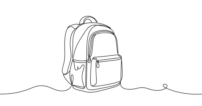 Line art drawing of a backpack with minimalist design. Non editable stroke