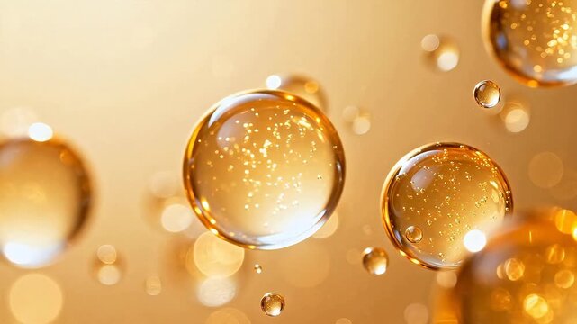 Golden liquid bubbles floating