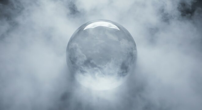 Crystal ball in fog with transparent background