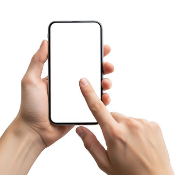 Hands interacting with smartphone isolated on transparent background
