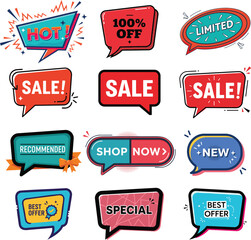 Marketing Promo Speech Bubbles Set with Sale, New and Offer Labels