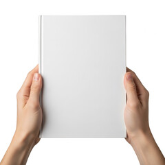 Obraz premium Hands holding blank book isolated on transparent background