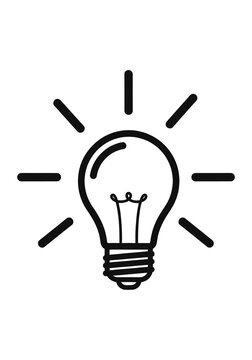 A light bulb icon isolated on transparent background with lines radiating from it, PNG