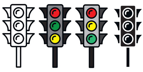 Collection of traffic light icons in various styles for road safety and urban design projects
