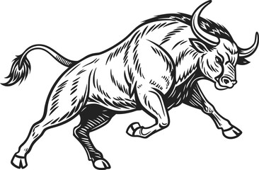 Obraz premium Charging Bull Illustration: A dynamic illustration of a powerful bull in mid-charge, exuding strength and determination.