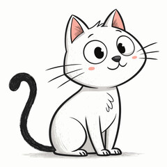 Obraz premium Black cat cartoon with mouse and fish cute illustration