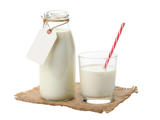 Fresh milk served in a glass with a straw isolated on transparent background