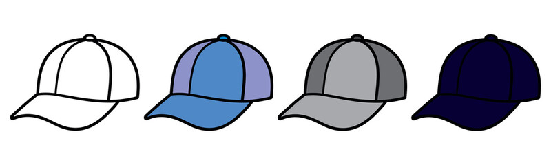 Fototapeta premium A simple visual guide illustrating the progressive coloring of a classic baseball cap