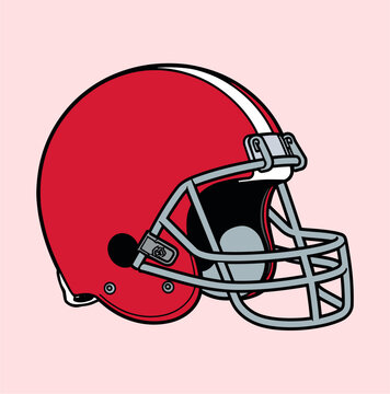 An illustration of a red football helmet on a pink background