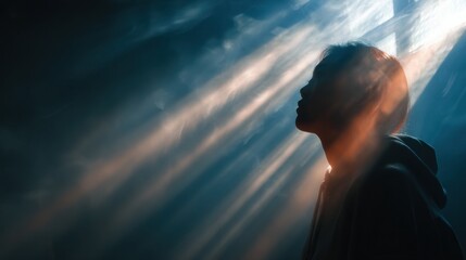 Obraz premium Light Breaks Through Mental Fog as a Person Finds Clarity and Makes an Important Decision in a Cinematic Moment During a Quiet Time