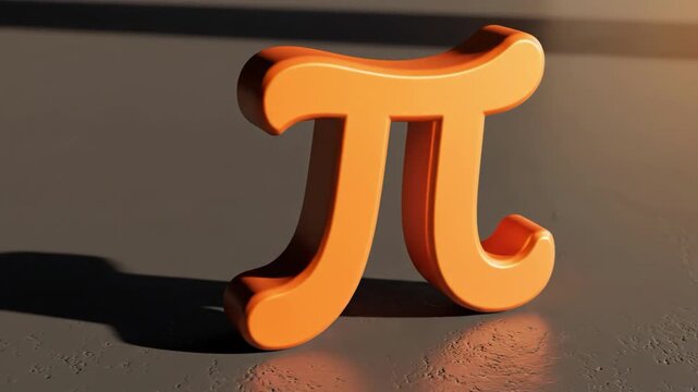 An orange pi symbol on a gray surface with a shadow