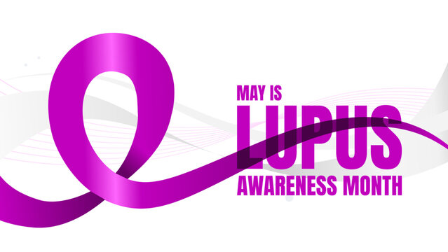 Lupus awareness month banner with purple ribbon, vector icon