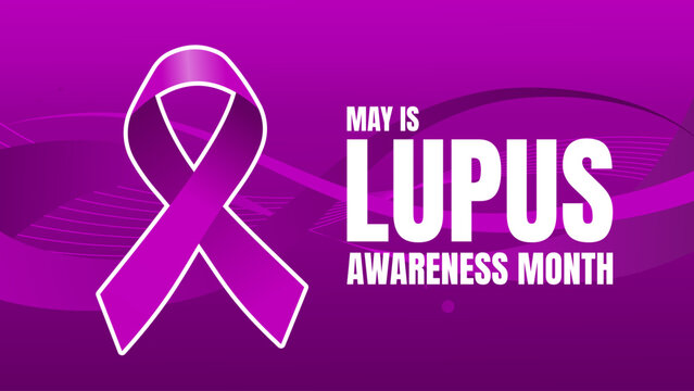 lupus awareness month banner with purple ribbon on dark background, vector icon