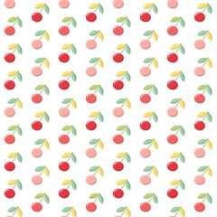 Colorful cherry pattern with red and pink fruits on white