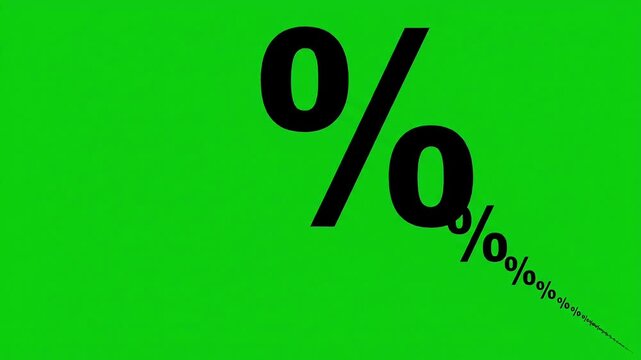 Animated black percentage signs (%) shrink and multiply diagonally on a green background, signifying discounts or sales. 4k video