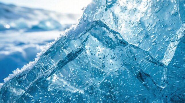 Crystal Clarity: A captivating close-up of a massive ice formation, sculpted by nature's artistry, glistens with mesmerizing detail and vibrant hues.