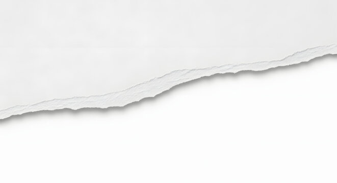 Diagonal torn paper strip with soft shadow effect white background