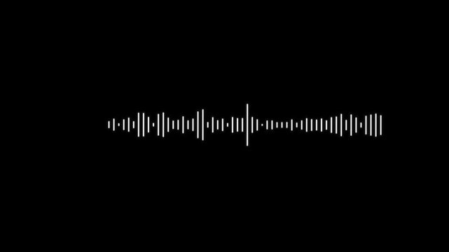Dynamic White Line Audio Wave Visualization Isolated on Black; Rhythmic Music Equalizer Spectrum, Abstract Sound Waves for Podcast, Radio, and Voice Studio UI Element, 4K Seamless Loop.