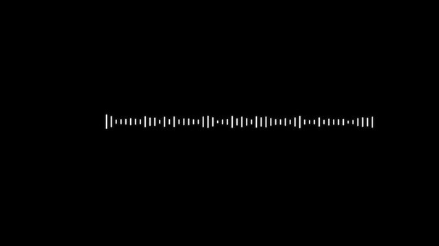 Dynamic White Line Audio Wave Visualization Isolated on Black; Rhythmic Music Equalizer Spectrum, Abstract Sound Waves for Podcast, Radio, and Voice Studio UI Element, 4K Seamless Loop.