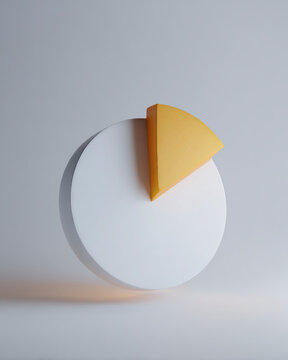 Abstract 3D pie chart with highlighted golden segment standing out from white structure. Concept of business growth, financial success, and modern data analytics.