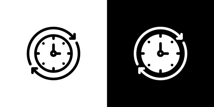 24 Hours icon concept with flat Black White Background. Vector illustration.
