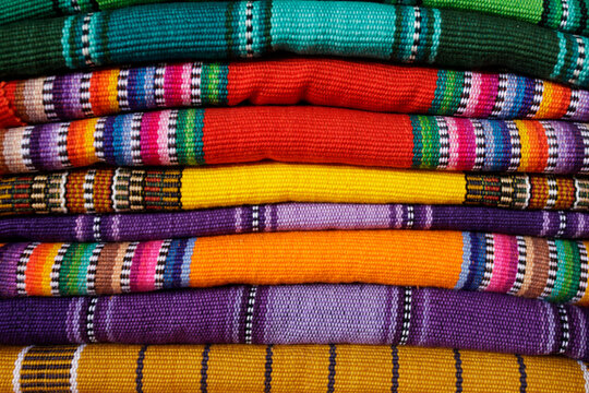 Antigua, Guatemala. Colorful Mayan textiles.
