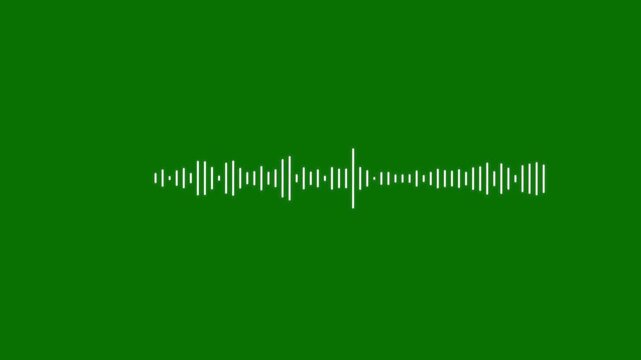 bstract White Audio Waveform Spectrum Animation on Green Background; Minimalist 4K Sound Frequency Equalizer for Music Visualization, Voice Recording, and Digital Audio Pulse Signal.