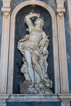 MafrMarfra, Portugal, Europe. Beautiful ancient carved marble statue. 