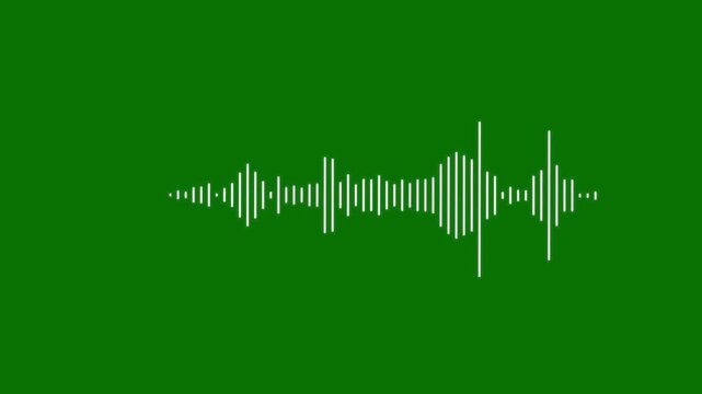 bstract White Audio Waveform Spectrum Animation on Green Background; Minimalist 4K Sound Frequency Equalizer for Music Visualization, Voice Recording, and Digital Audio Pulse Signal.