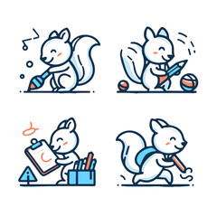 Fototapeta premium Squirrel engaging in creative activities with art supplies and toys 