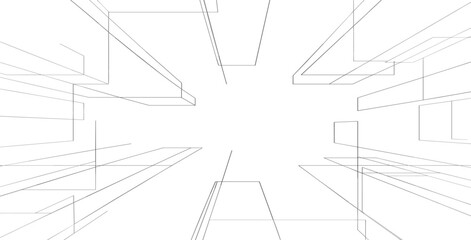 Abstract geometric line with converging lines creating a sense of upward or outward expansion from a central point on a white background