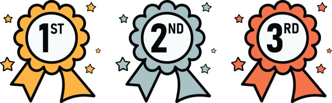 Award, ribbons, ranking, vector, illustration, sketch, outline, graphic, design, layout, first, second, third, place, stars, competition, achievement, honor, prize, icon