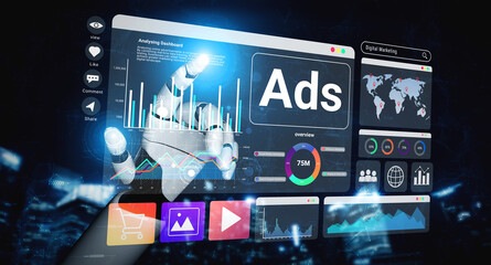 Fototapeta premium Artificial intelligence enhances digital marketing analysis and advertising dashboard to improve campaign strategy and engagement Parse