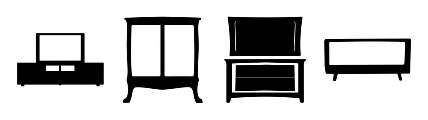 Modern minimalist TV stand furniture set isolated on white background vector illustration flat design