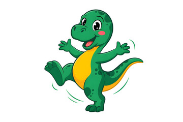 Fototapeta premium Cartoon green dinosaur performing happy dancing movement