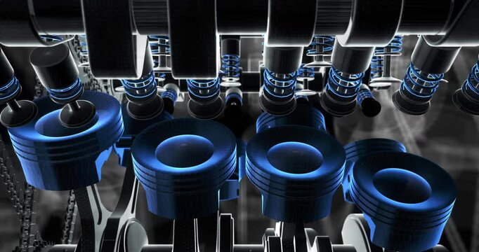 Transparent Wireframe Vehicle Showing Internal V8 Engine Animation. Industry And Technology Related 3D Animation.