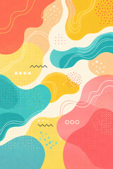 Fototapeta premium Vibrant, flowing abstract design with bright colors, dots, circles, and lines creates a cheerful, dynamic, and eye-catching artistic background.