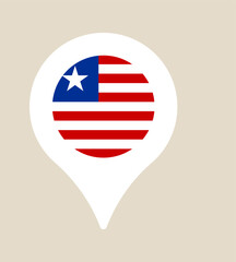 Liberia flag inside a white map location pin, a patriotic symbol for travel and national geography vector illustration.