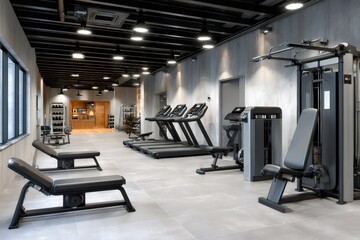 Obraz premium Modern fitness center interior with gym equipment